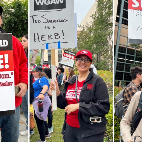 Update: Writers Show Creativity in Picket Signs with Messages like “Ted Sarandos Is An Herb” and “Let Them Drink Dom”