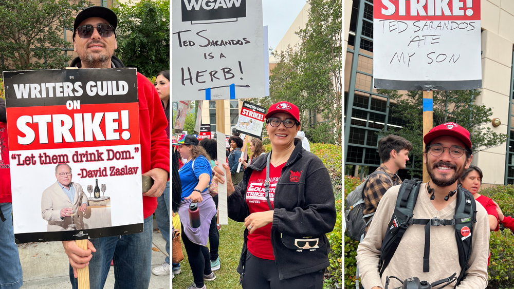 Update: Writers Show Creativity in Picket Signs with Messages like “Ted Sarandos Is An Herb” and “Let Them Drink Dom”